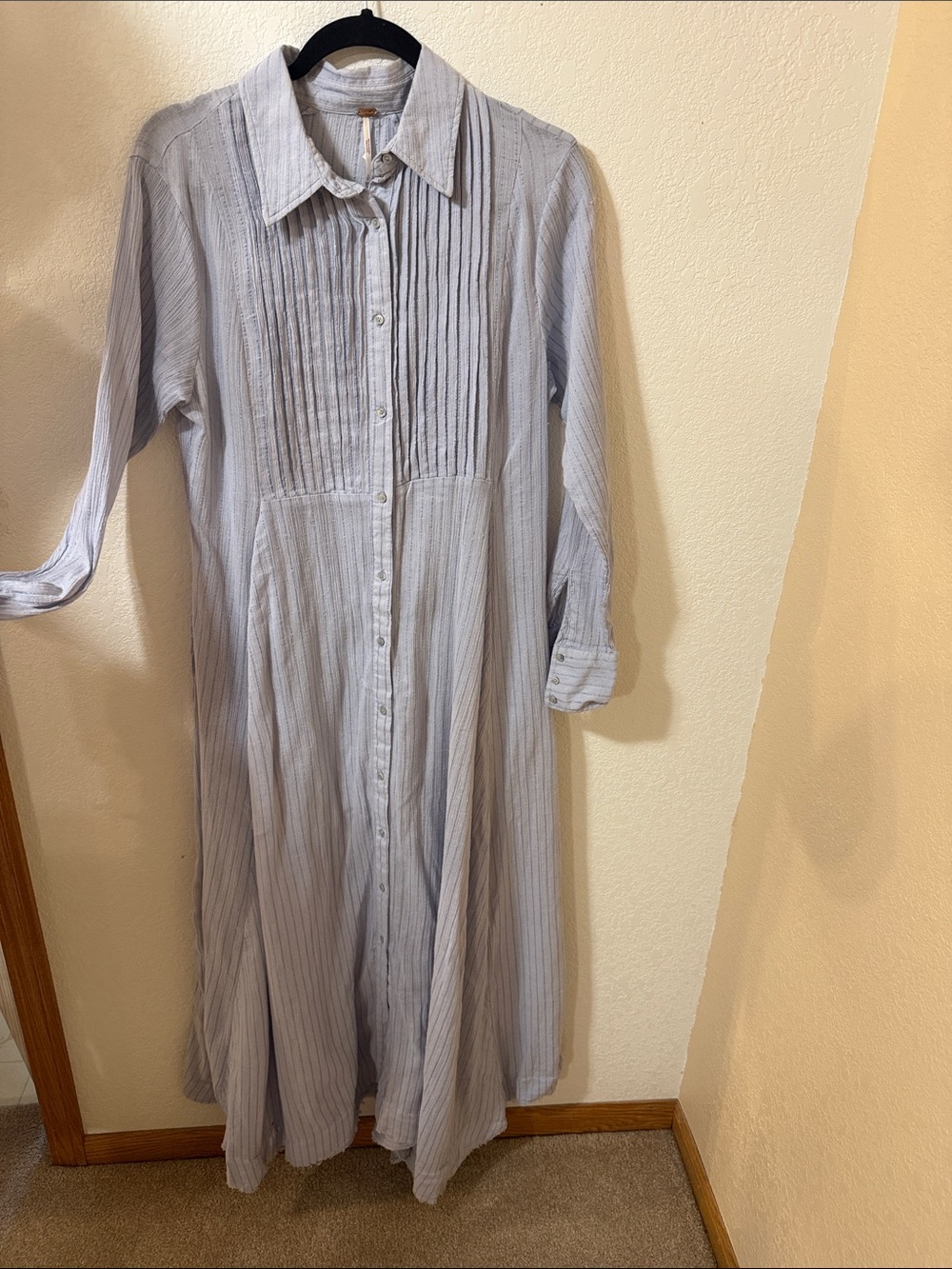 Free People Light Blue Pinstripe Maxi Shirt Dress